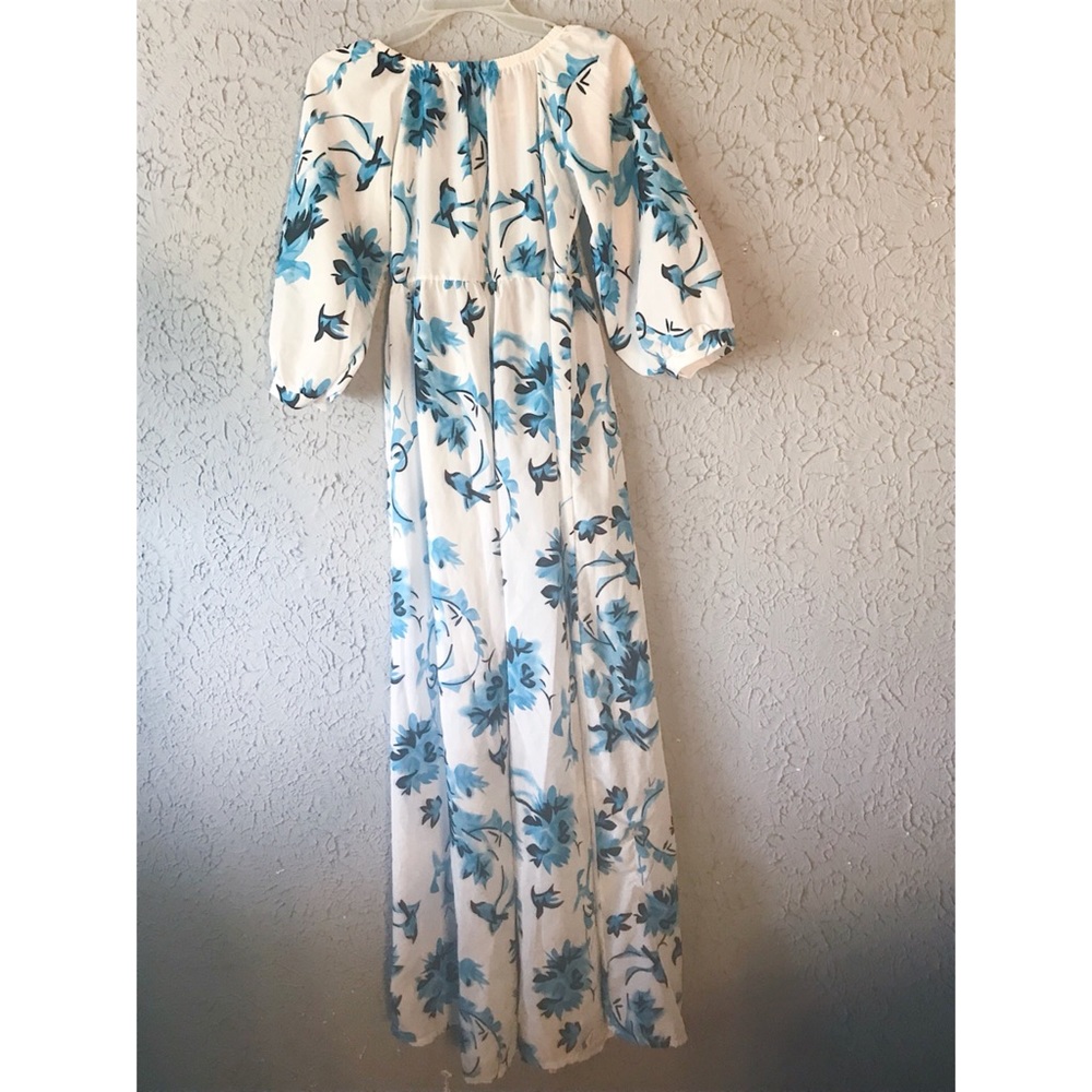 Whimsical Blue Abstract Floral Maxi Dress